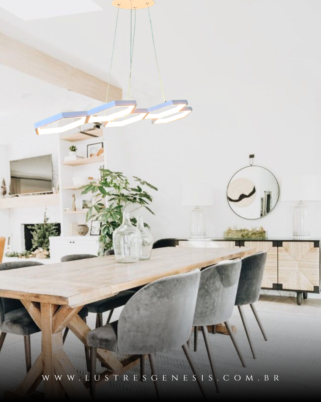Lustre pendente de LED moderno em formato de colmeia na cor branca. Lustres Gênesis loja online de Lustres e Iluminação Decorativa